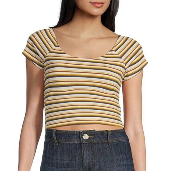 Hurley Tops - NWT Hurley Brandy Cap Sleeve Yarn Dyed Stripe Striped Cropped Top Size L​​​